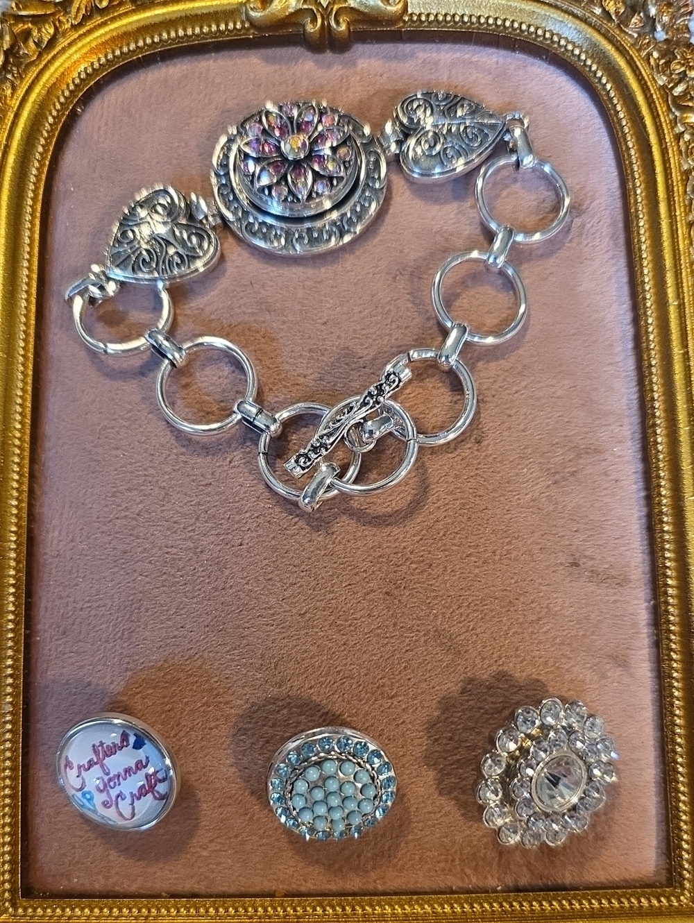 Vintage Interchangeable Snap Button Charm Bracelet Set W 4 Interchangable Snaps